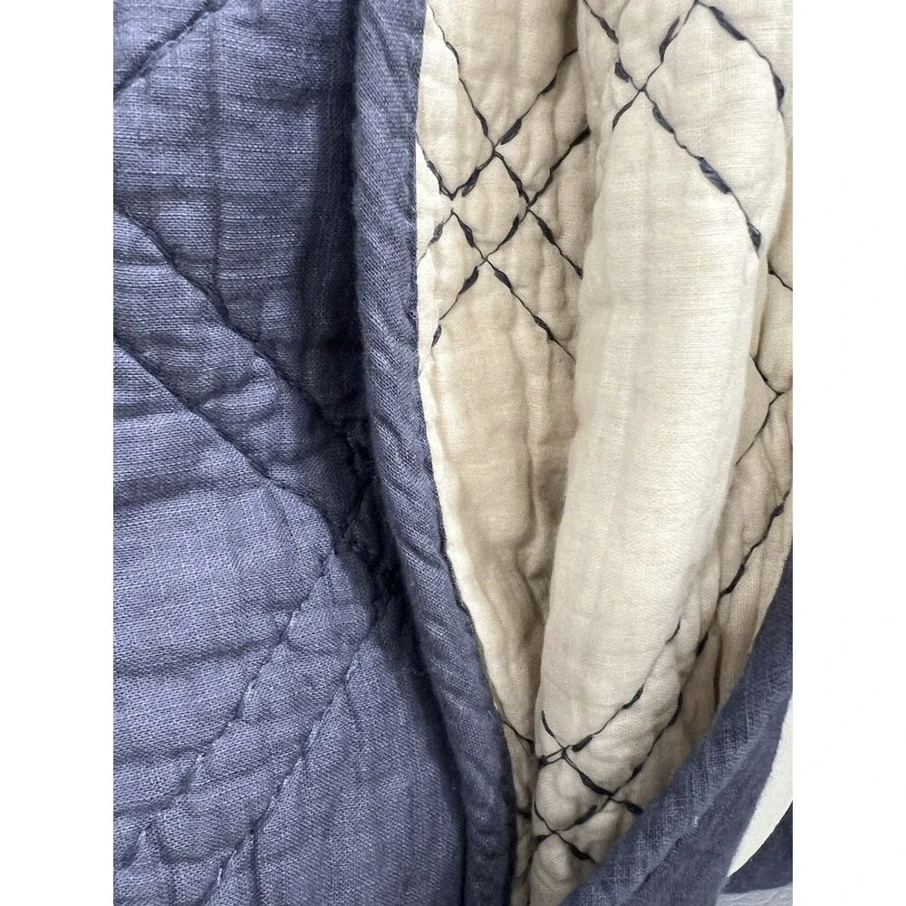 Brooks Brothers Cotton Slub Quilt and Sham Set KING Dark Blue Diamond Stitch New